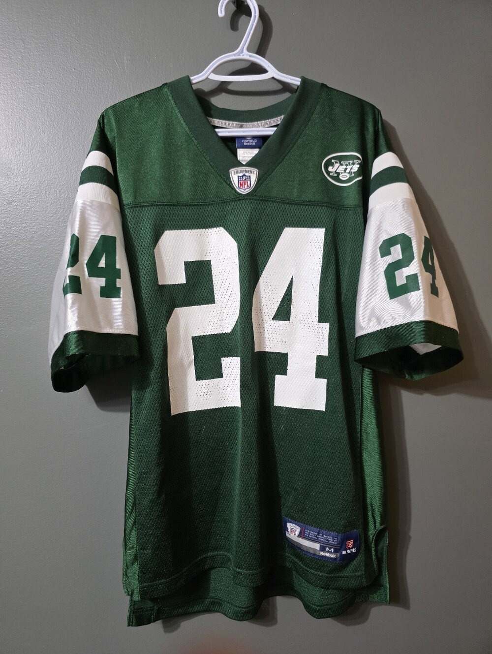 NFL Green and White #24 Football Jersey - Jets Style Reebok MEDIUM